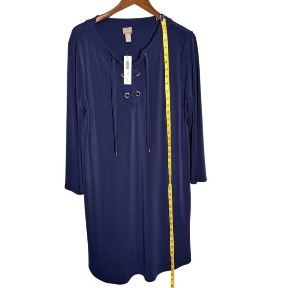 Chicos Navy Lace-Up Long Sleeve Tunic Dress Size Chicos 2 = Large - Picture 6 of 11